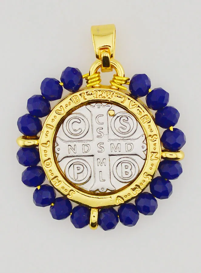 Medaille van Sint Benedictus - Messing en Blauw Glas (pic 2)