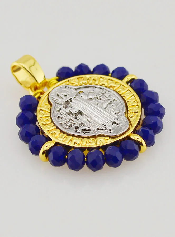 Medaille van Sint Benedictus - Messing en Blauw Glas (pic 4)