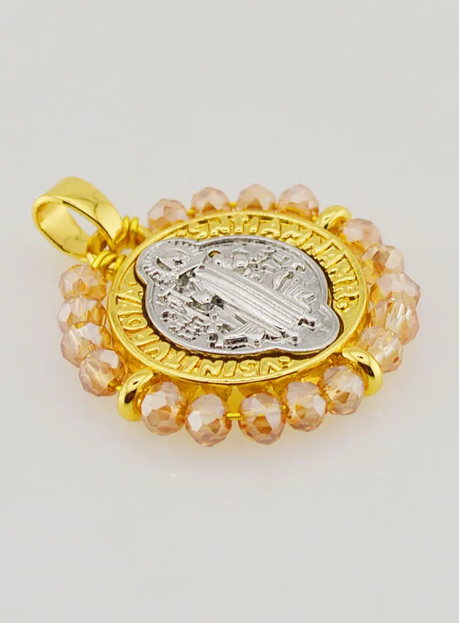 Medaille H. Benedictus - Messing en Licht Roze Glas (pic 4)