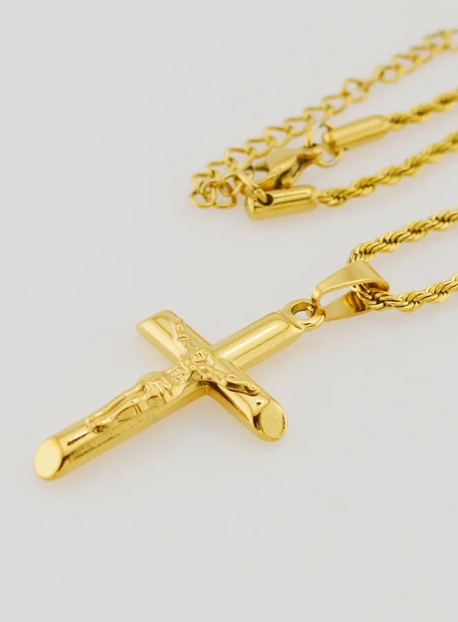 Religieus Collier Kruis van Christus van Goudkleurig Roestvrij Staal (pic 1)