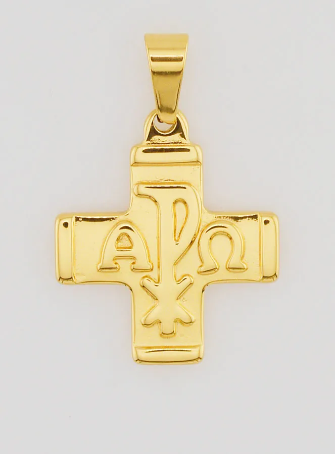 Goudkleurige Hanger Kruis Christogram - Pax, Alpha en Omega (pic 1)