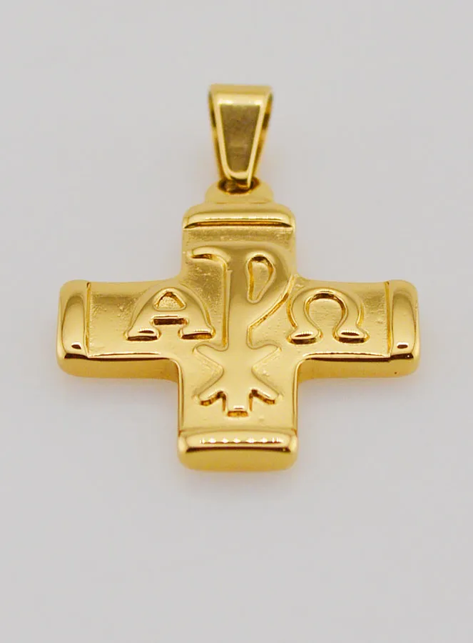 Goudkleurige Hanger Kruis Christogram - Pax, Alpha en Omega (pic 2)