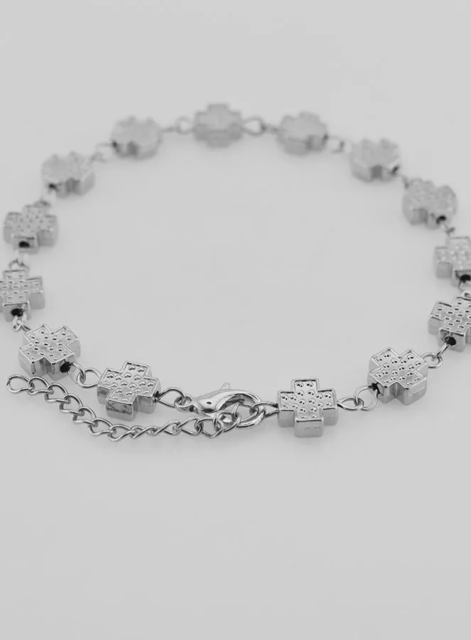 Zilverkleurige Religieuze Armband met Vierkante Kruisjes (pic 2)