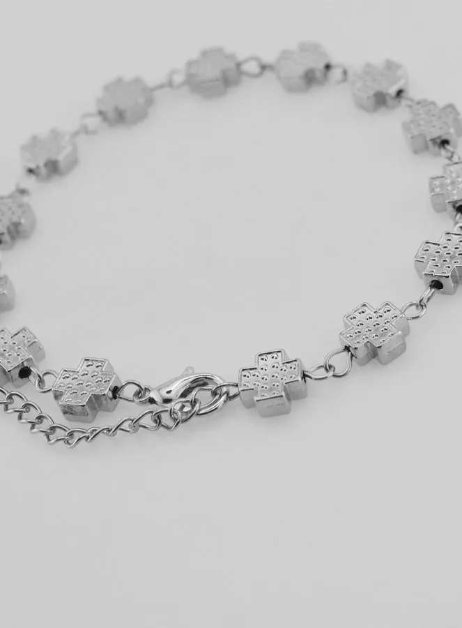 Zilverkleurige Religieuze Armband met Vierkante Kruisjes (pic 4)