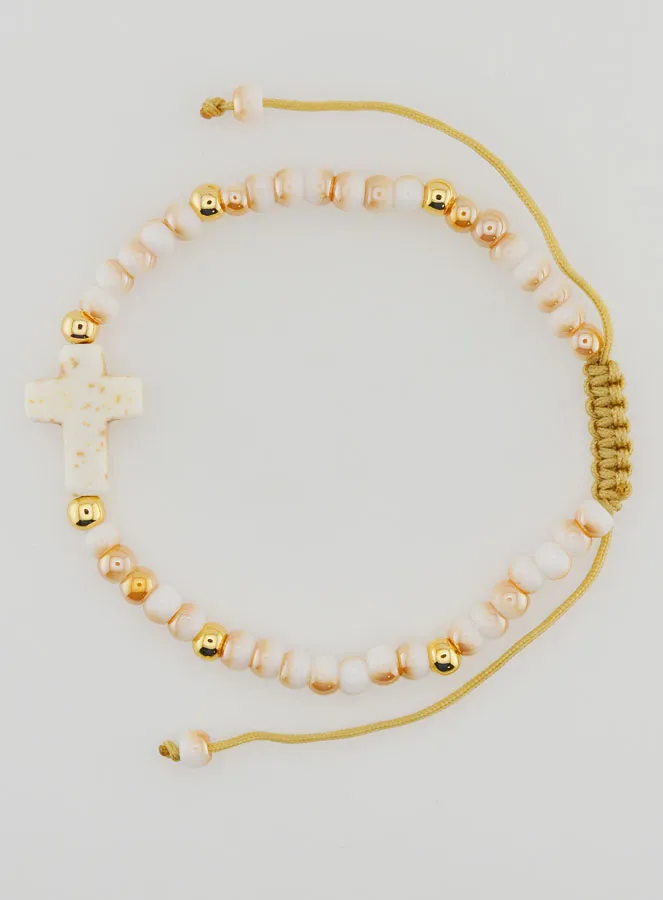 Religieuze Armband van Glazen Kralen met Kruisje (pic 1)