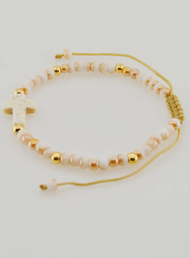 Religieuze Armband van Glazen Kralen met Kruisje (pic 2)