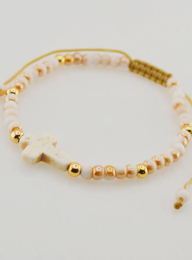 Religieuze Armband van Glazen Kralen met Kruisje (pic 3)