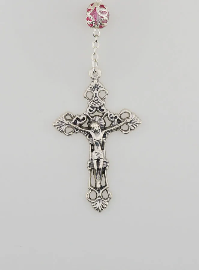 Rozenkrans Maria Wonderdadige en Barok Kruis - Roze (pic 3)