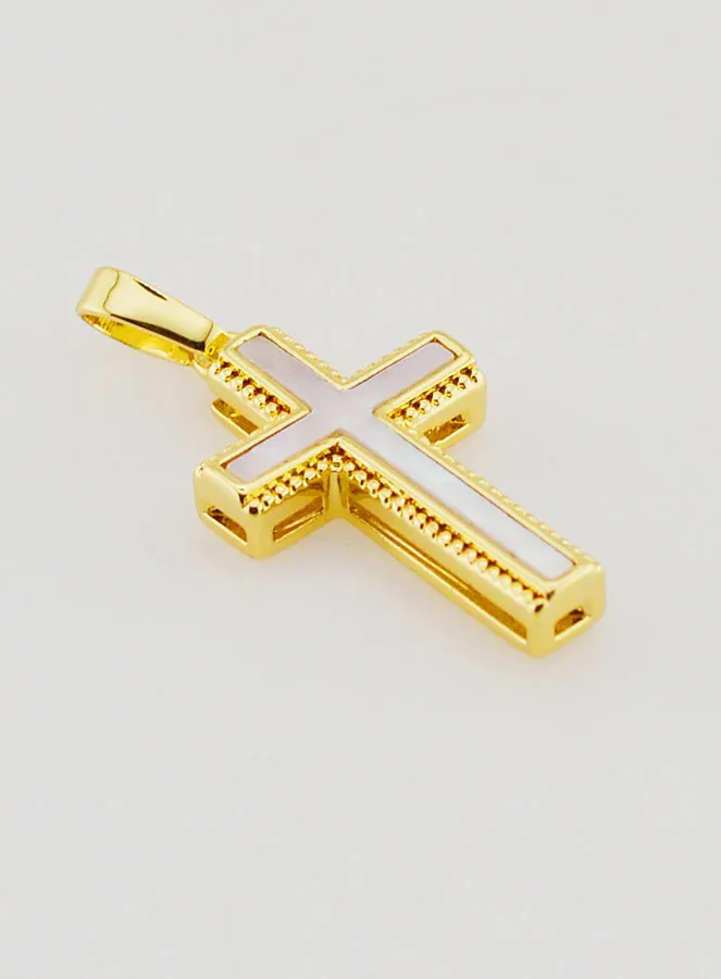 Hanger Kruis van Parelmoer en Goudkleurig Messing (pic 3)