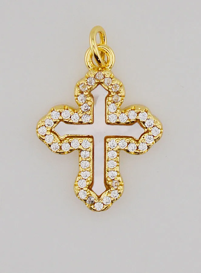 Hanger Orthodox Kruis met Strass en Parelmoer - 17mm (pic 1)