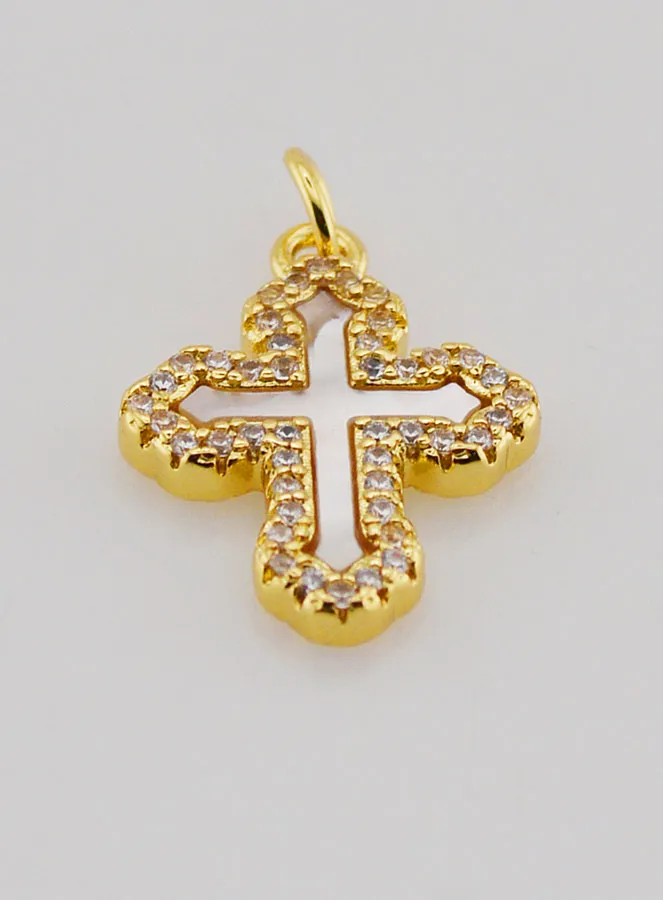 Hanger Orthodox Kruis met Strass en Parelmoer - 17mm (pic 2)
