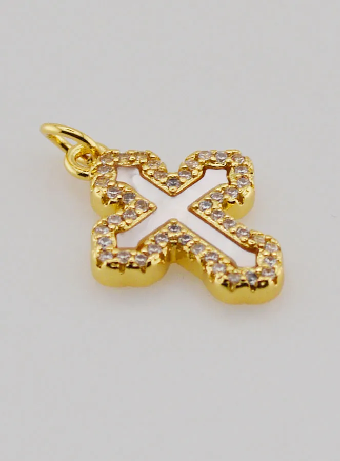 Hanger Orthodox Kruis met Strass en Parelmoer - 17mm (pic 3)