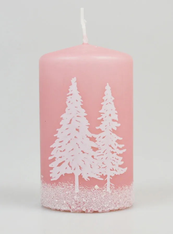 Decoratieve Kaars Winter - Roze Gepoederd (pic 1)