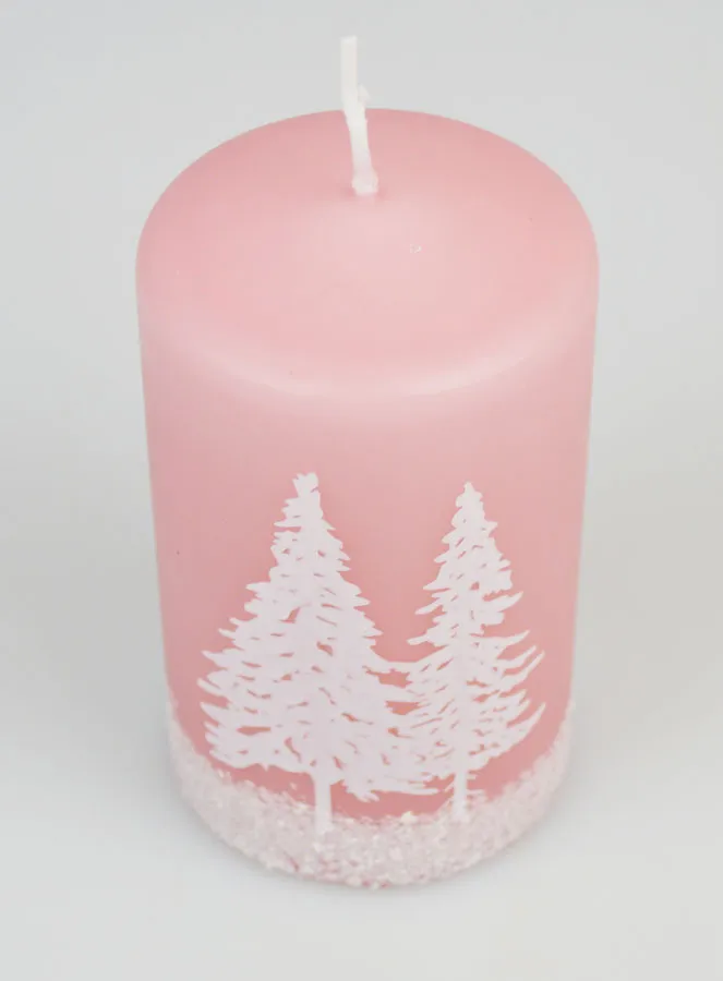Decoratieve Kaars Winter - Roze Gepoederd (pic 2)