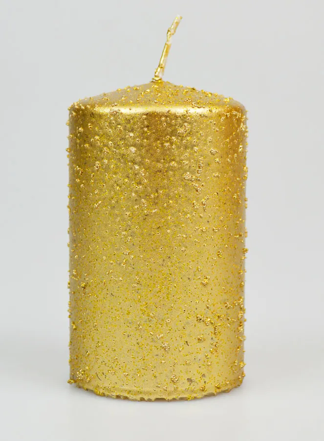 Kerstkaars met Glitters - Goudkleurig (pic 1)