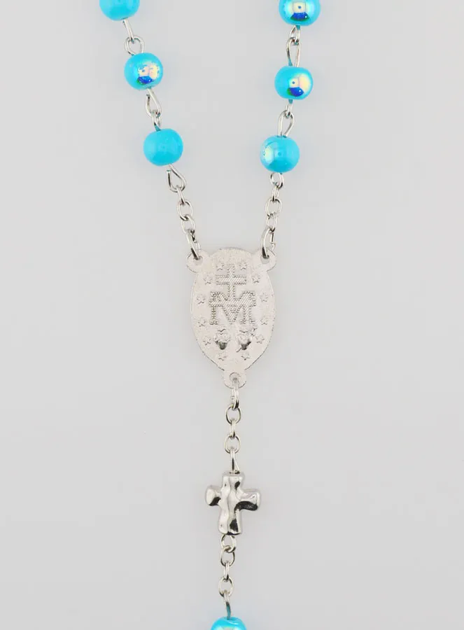 Rozenkrans Wonderdadige Medaille en Chroom Kralen - Turquoise Blauw (pic 4)
