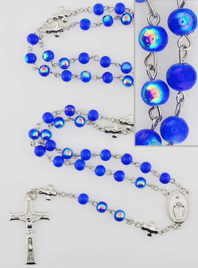 Rozenkrans Wonderdadige Medaille en Verchroomde Kralen - Donker Blauw (pic 1)