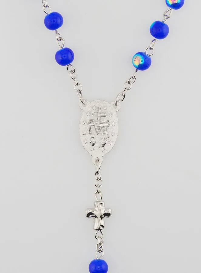 Rozenkrans Wonderdadige Medaille en Verchroomde Kralen - Donker Blauw (pic 4)