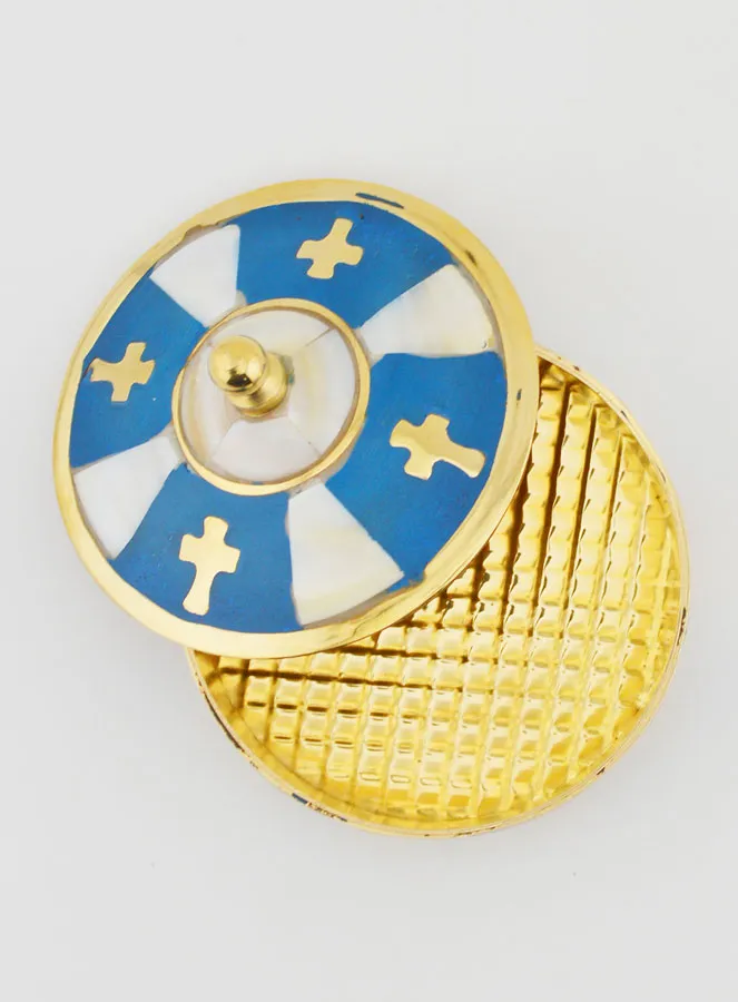 Handgemaakte Rozenkrans Doos van Messing en Parelmoer - Blauw (pic 4)