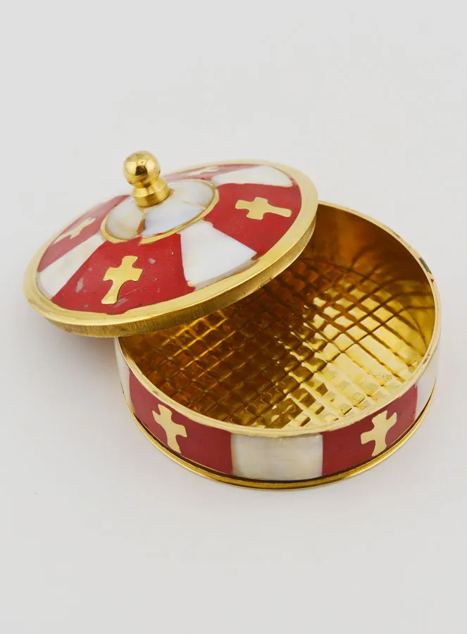 Handgemaakte Rozenkransdoos van Messing en Parelmoer - Rood (pic 3)