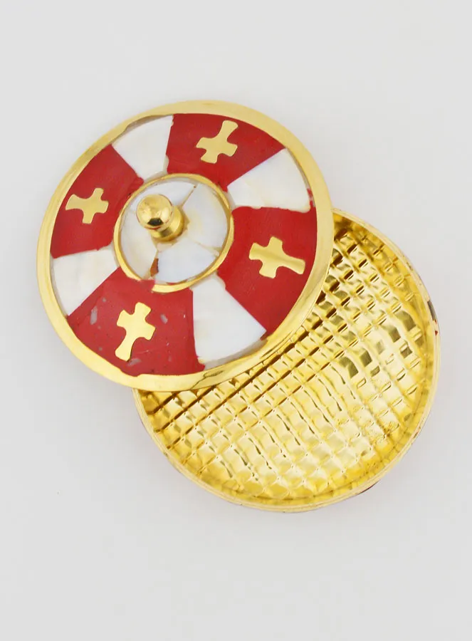 Handgemaakte Rozenkransdoos van Messing en Parelmoer - Rood (pic 4)