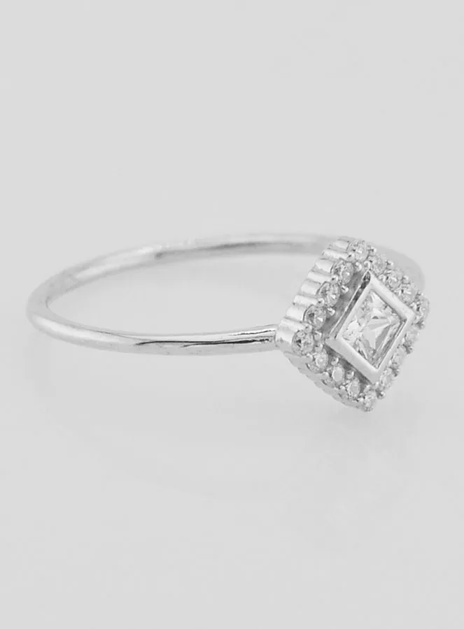 Solitaire Ring in Ruitvorm van Gerhodineerd Zilver en Zirkonia's - Maat 60 (pic 3)