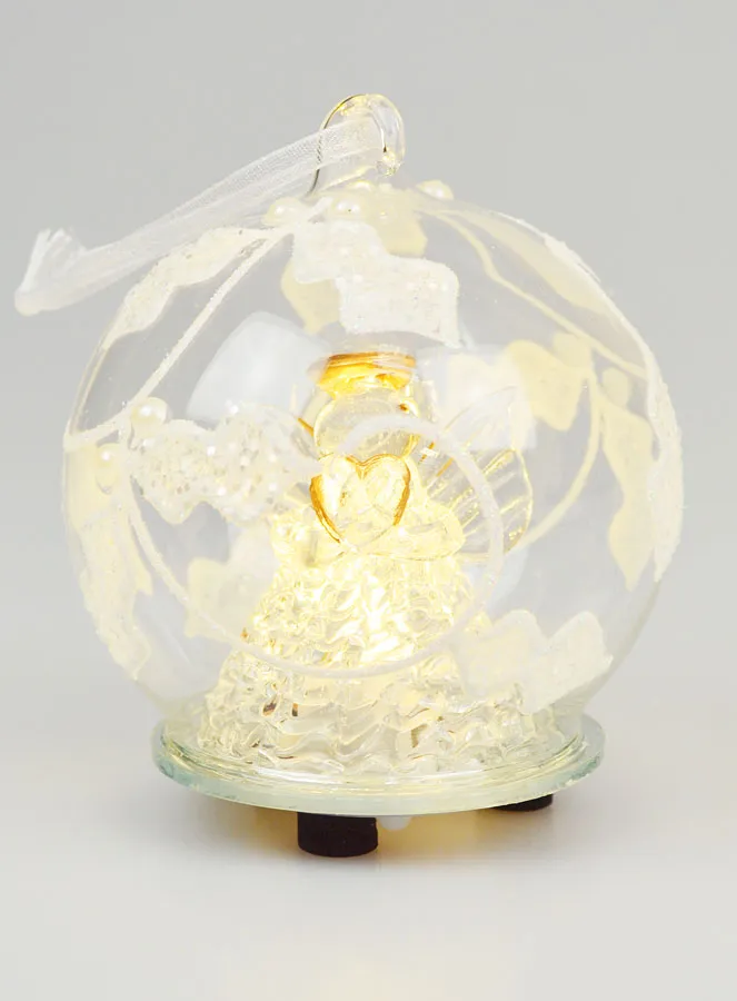 Verlichte Kerstbal Engel van Glas - 8cm (pic 1)