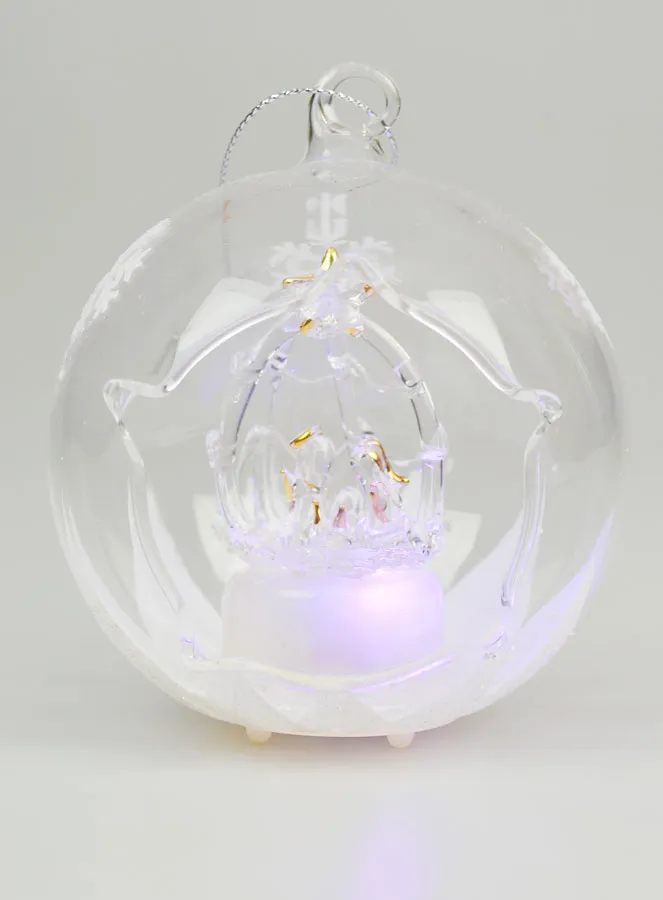 Verlichte Kerstbal van Glas 10cm - Kerststal (pic 1)
