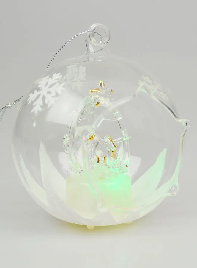 Verlichte Kerstbal van Glas 10cm - Kerststal (pic 2)