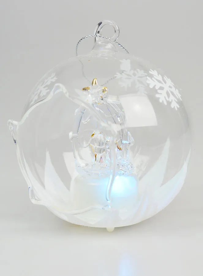 Verlichte Kerstbal van Glas 10cm - Kerststal (pic 3)
