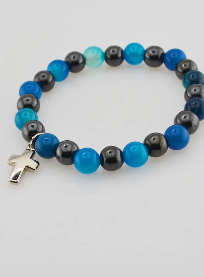 Edelsteen Armband - Blauwe Agaat en Hematiet 8mm (pic 3)