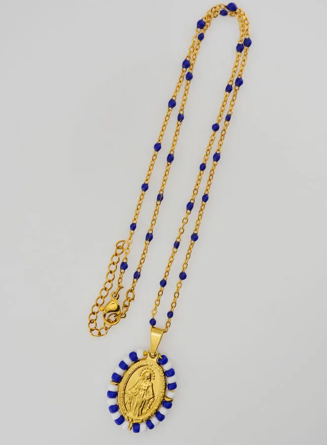 Wonderdadige Medaille Blauwe en Witte Kralen + Ketting met Kralen (pic 2)