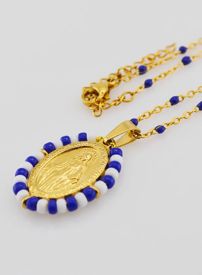 Religieus Collier met Kralen en Wonderdadige Medaille - Blauw en Wit (pic 1)