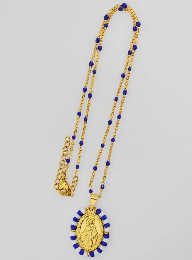 Religieus Collier met Kralen en Wonderdadige Medaille - Blauw en Wit (pic 2)