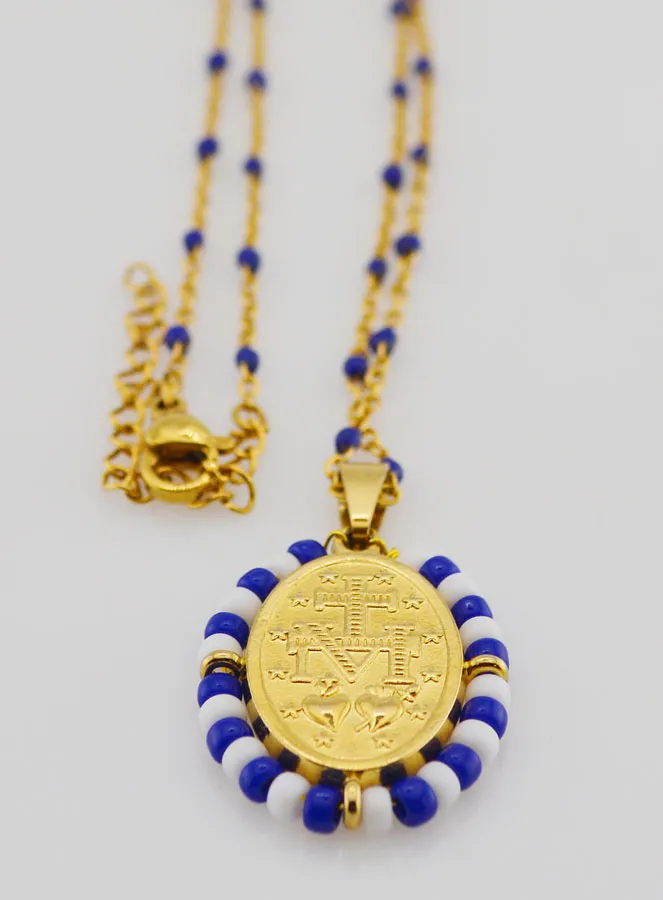 Religieus Collier met Kralen en Wonderdadige Medaille - Blauw en Wit (pic 3)