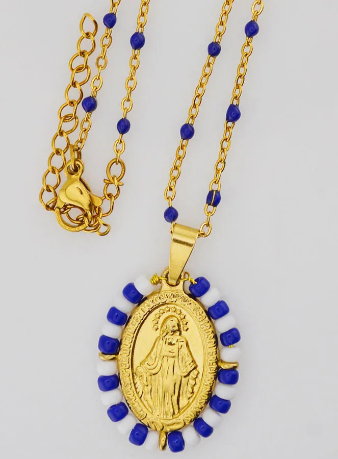 Religieus Collier met Kralen en Wonderdadige Medaille - Blauw en Wit (pic 4)