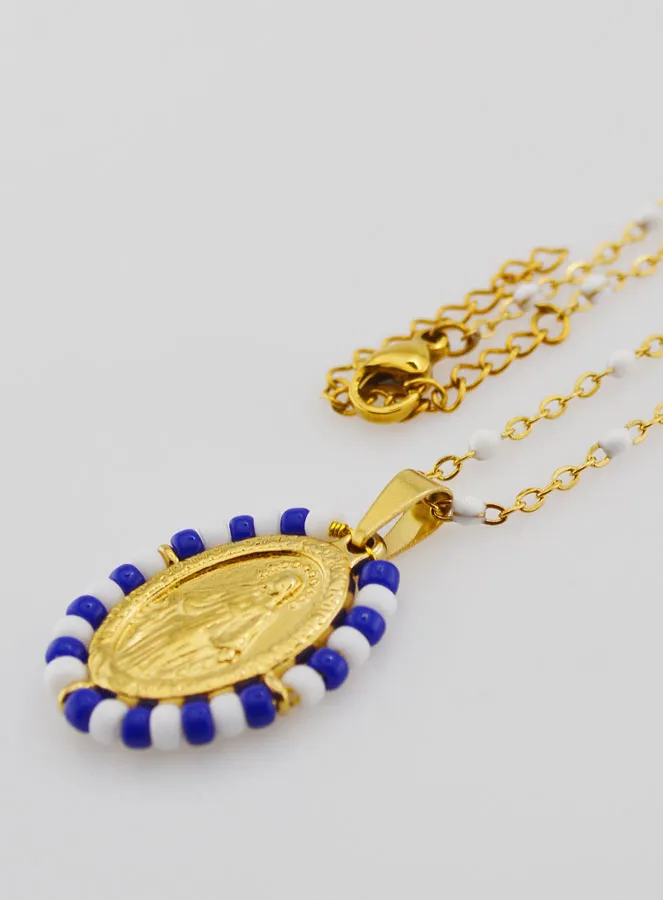 Religieus Collier met Kralen en Wonderdadige Medaille - Blauw en Wit (pic 1)