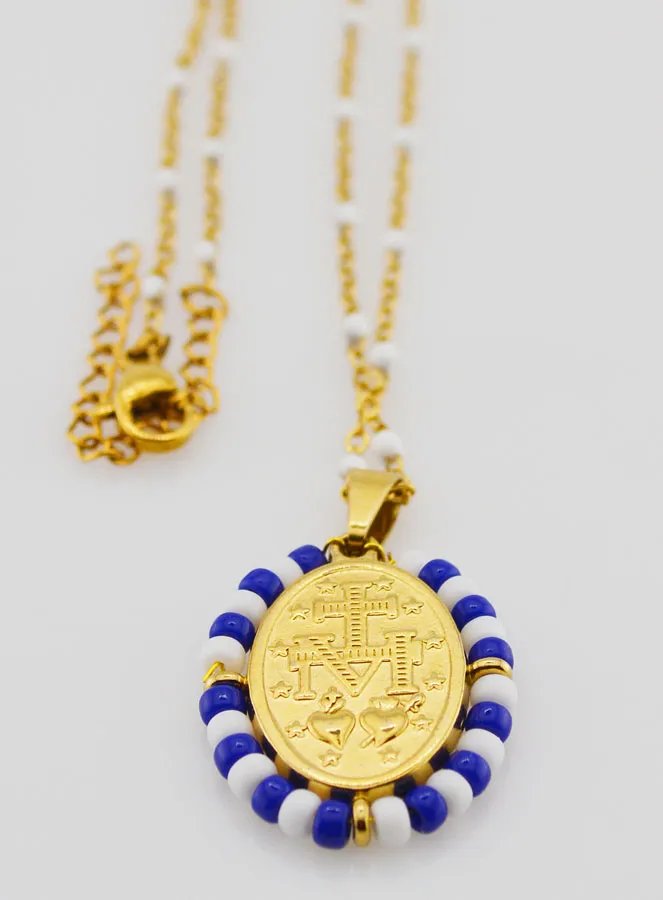 Religieus Collier met Kralen en Wonderdadige Medaille - Blauw en Wit (pic 3)