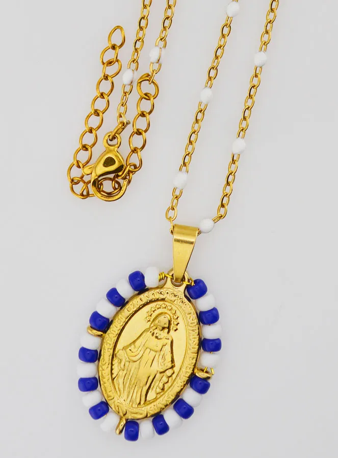 Religieus Collier met Kralen en Wonderdadige Medaille - Blauw en Wit (pic 4)