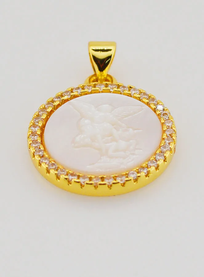 Hanger Heilige Michaël Messing en Parelmoer - 22 mm (pic 2)