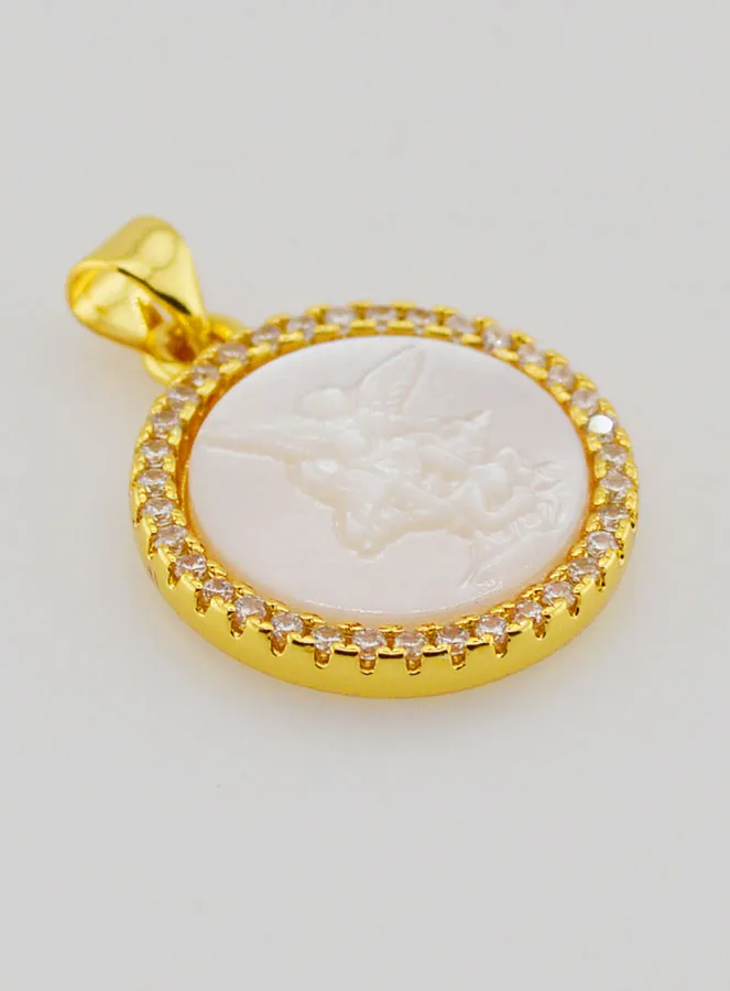 Hanger Heilige Michaël Messing en Parelmoer - 22 mm (pic 3)