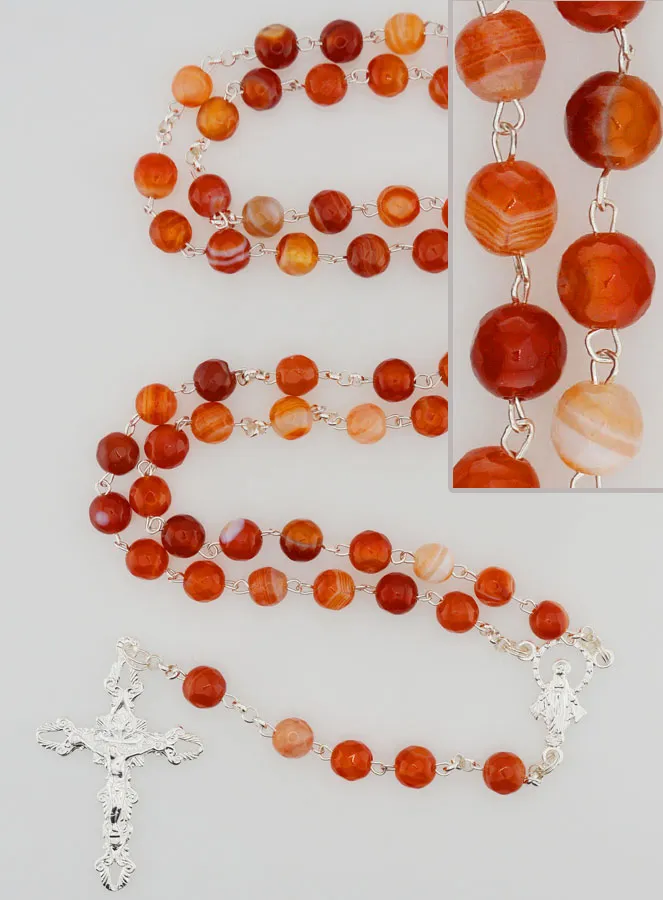 Rozenkrans Maria Wonderdadige 925 Zilver en Carneool (pic 1)