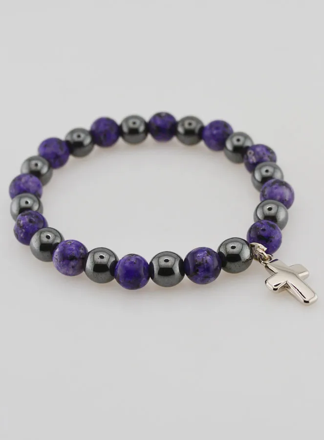 Armband met Kruis - Hematiet en Charoiet (pic 4)