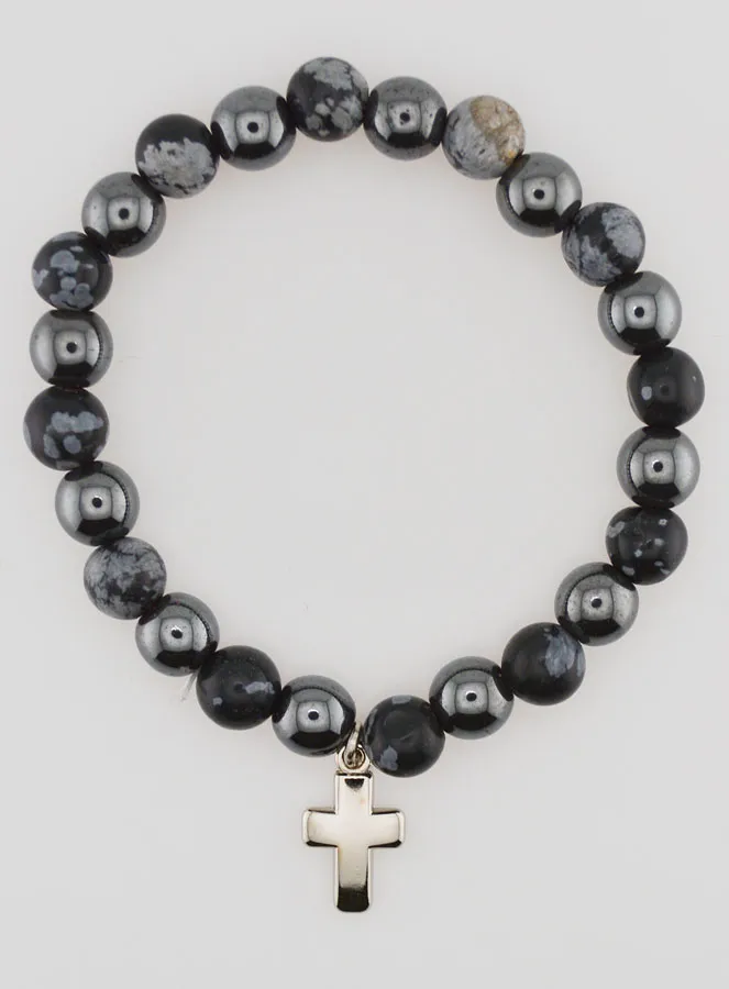 Edelsteen Armband - Sneeuw-Obsidiaan en Hematiet (pic 1)