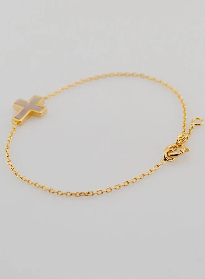 Religieuze Armband Verguld en Parelmoeren Kruis (pic 4)