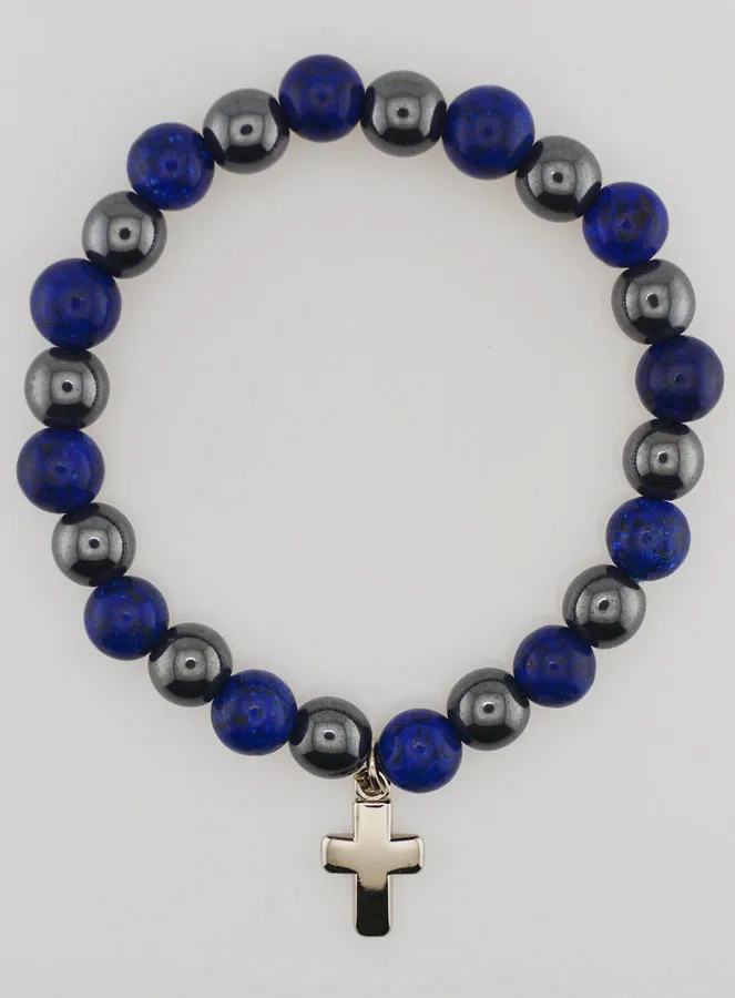 Armband met Kruis - Hematiet en Lapis Lazuli (pic 1)