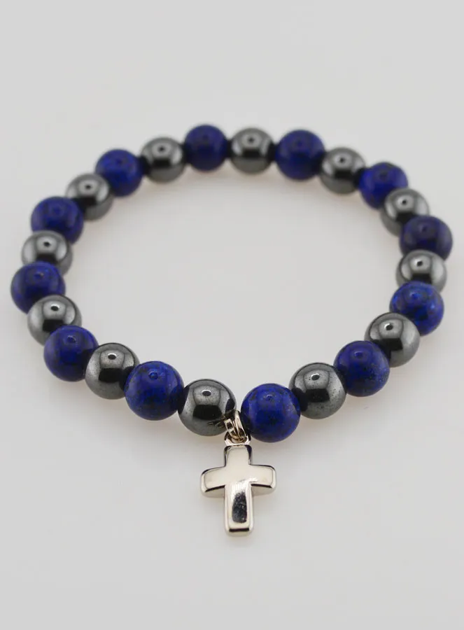 Armband met Kruis - Hematiet en Lapis Lazuli (pic 2)