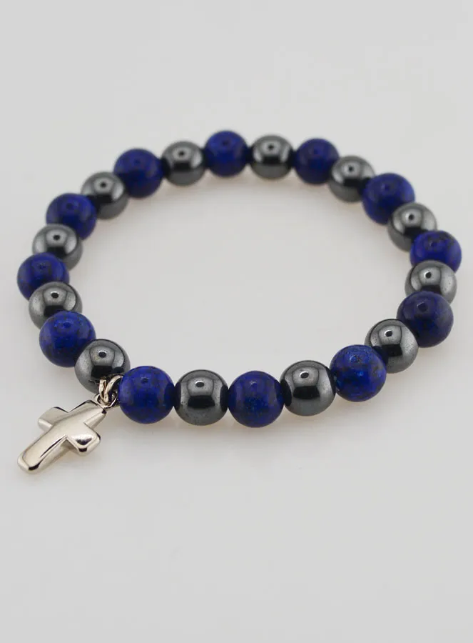 Armband met Kruis - Hematiet en Lapis Lazuli (pic 3)