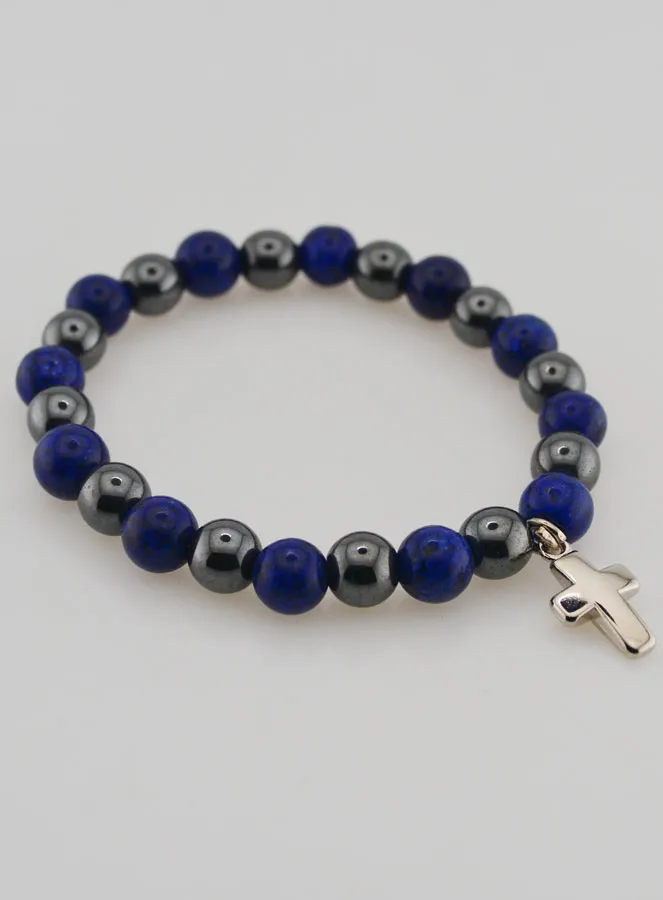Armband met Kruis - Hematiet en Lapis Lazuli (pic 4)