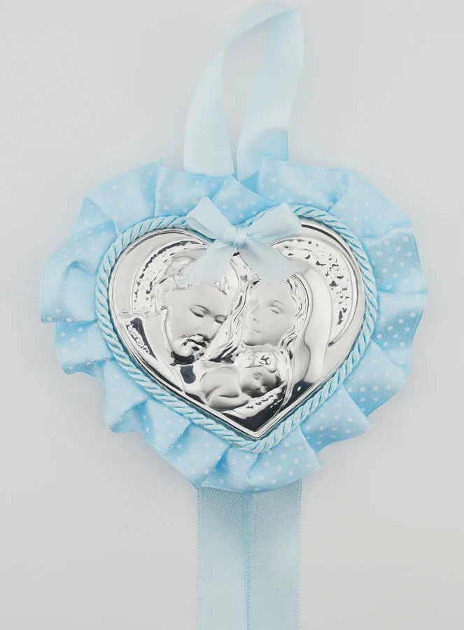 Doop Geschenk - Medaillon voor Babywieg Hart Heilige Familie (pic 1)